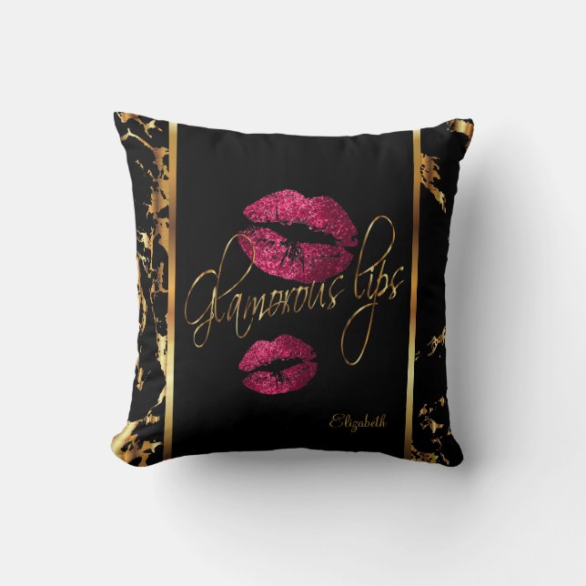 Glamorous Hot Pink Glitter Lips Throw Pillow (Front)