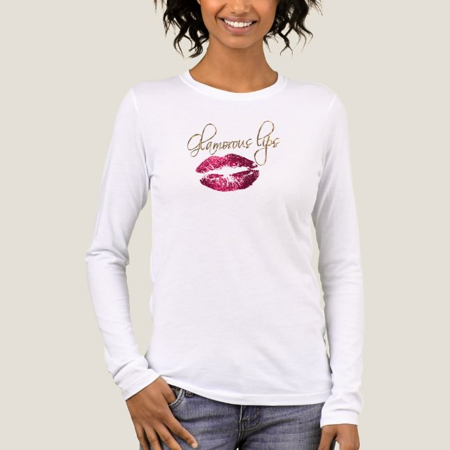 Glamorous Hot Pink Glitter Lips Tri-Blend Shirt (Front)