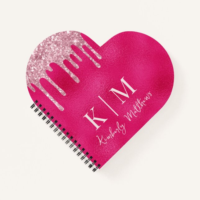 Glamorous Hot Pink Glitter Monogram Initials Notebook (Front)