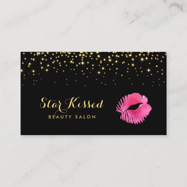 Glamorous Hot Pink Kiss With FAUX Gold Glitter Business Card (Front)