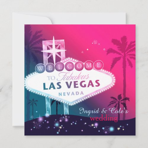 Glamorous Hot Pink Las Vegas Wedding Invitation