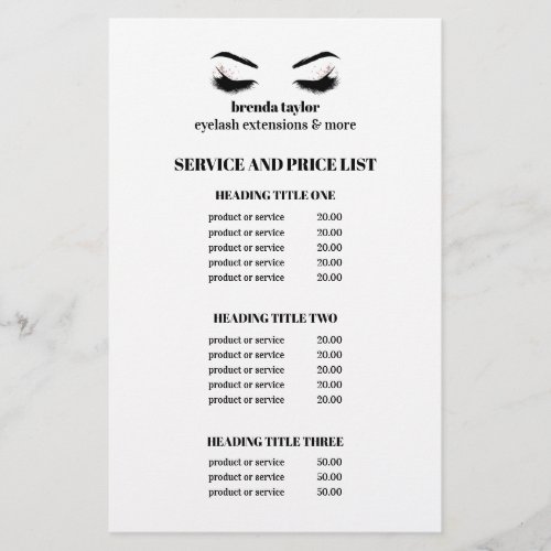 Glamorous Impressive EYELASH SALON SERVICE LIST Flyer