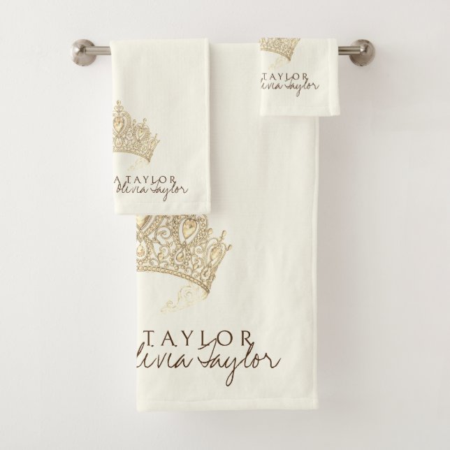 Glamorous Ivory Gold Personalized bath towel  (Insitu)