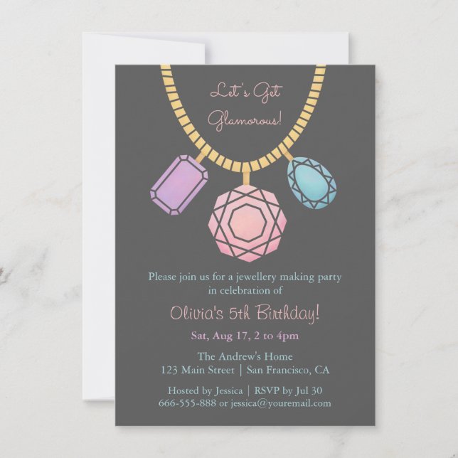 Glamorous Jewellery Making Girls Birthday Party Invitation (Front)
