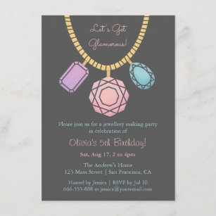 Glamorous Jewellery Making Girls Birthday Party Invitation