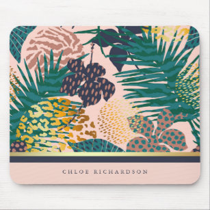 Glamorous Jungle   Blush and Gold Tropical Pattern Mouse Pad