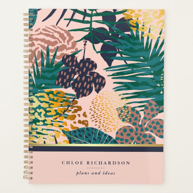 Glamorous Jungle | Blush and Gold Tropical Pattern Planner (Front)