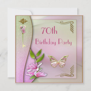 Glamorous Key, Magnolia & Butterfly 70th Birthday Invitation