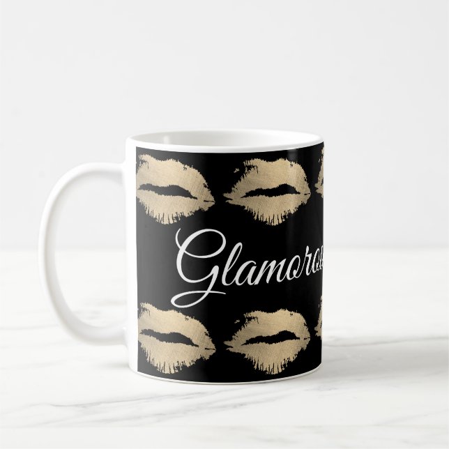 Glamorous Kiss Pattern (gold) Coffee Mug (Left)