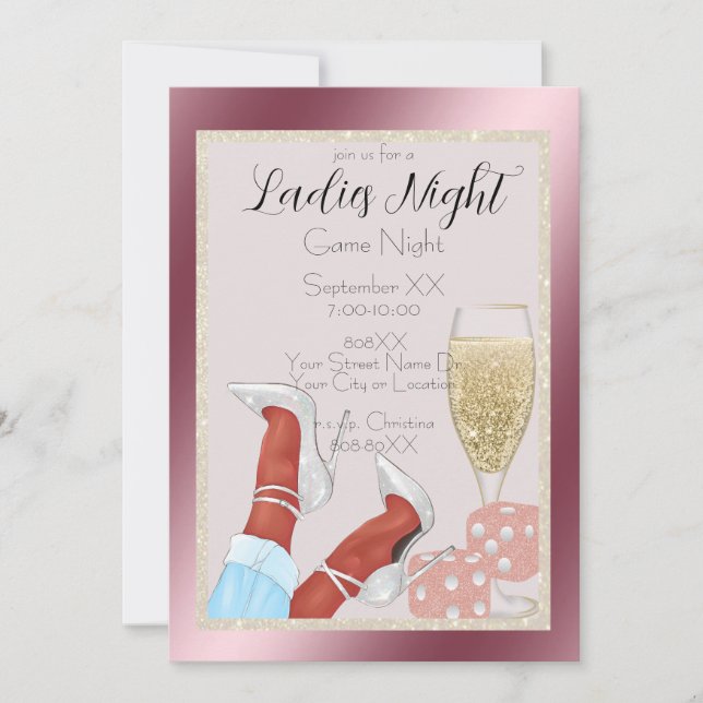 Glamorous Ladies Game Night Dark Legs with Heels Invitation (Front)