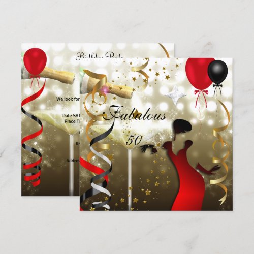 Glamorous Lady Fabulous 50 Fifty Birthday Party Personalized Invites