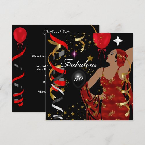 Glamorous Lady Fabulous 50 Fifty Birthday Party Invitations