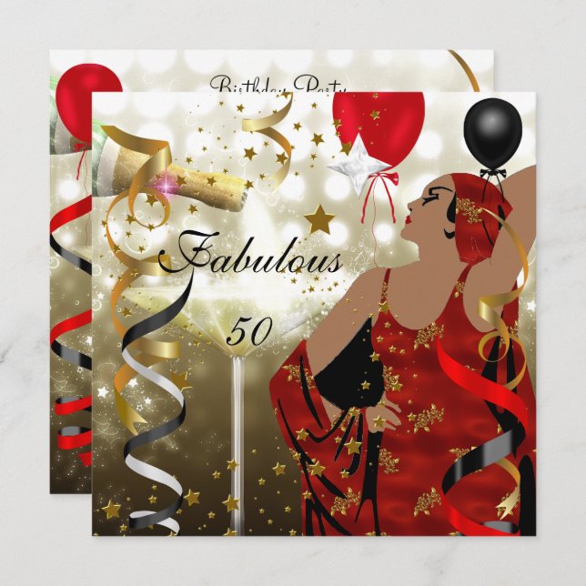 Glamorous Lady Fabulous 50 Fifty Birthday Party Invitation (Front/Back)