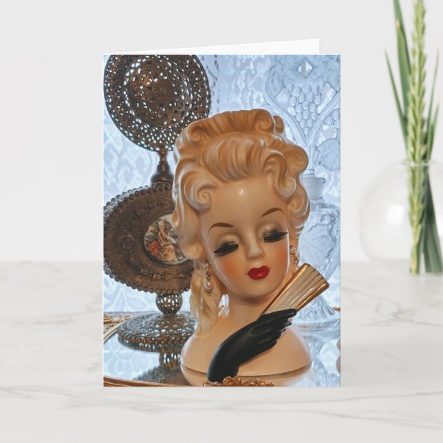 Glamorous Lady Head Vase Fan Perfume Bottles Card (Front)