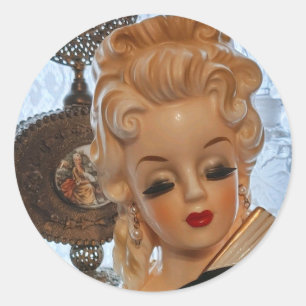 Glamorous Lady Head Vase Fan Perfume Bottles Classic Round Sticker