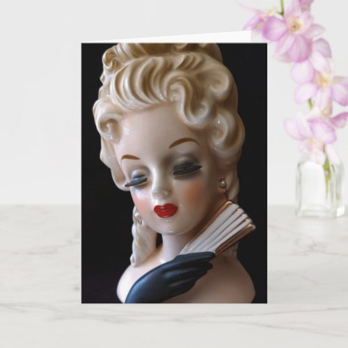 Glamorous Lady Head Vase Velvet Glove Fan Doll Card