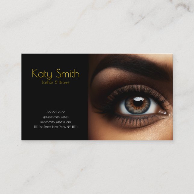 Glamorous Lashes & Brows - Gold on Black Card (Front)