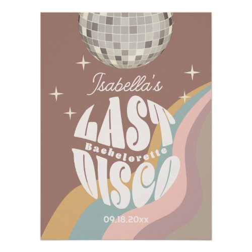 Glamorous Last Disco 70s Retro Groovy Bachelorette Poster