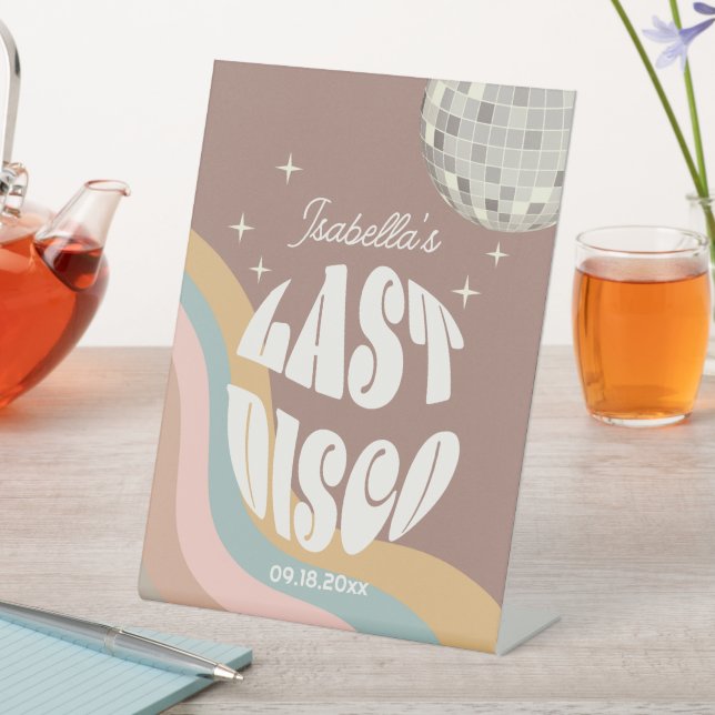 Glamorous Last Disco Retro 70s Groovy Bachelorette Pedestal Sign (In SItu)