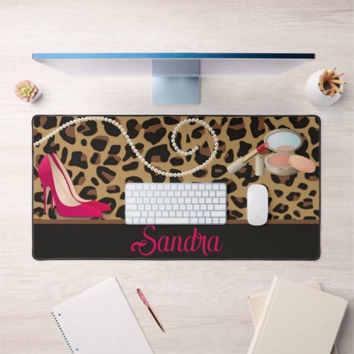 Glamorous Leopard Print Girly Personalized Desk Mat