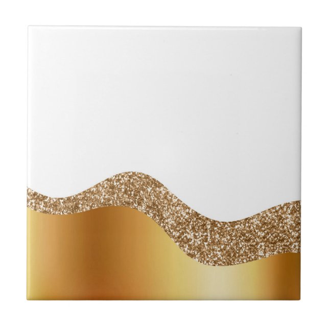 Glamorous Light Brown White Waves Elegant Deluxe Ceramic Tile (Front)