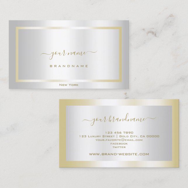 Glamorous Light Silver and Gold Decent Shimmering Business Card (Front/Back)