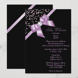 Glamorous Lilac Confetti & Jewel Bow 25th Birthday Invitation