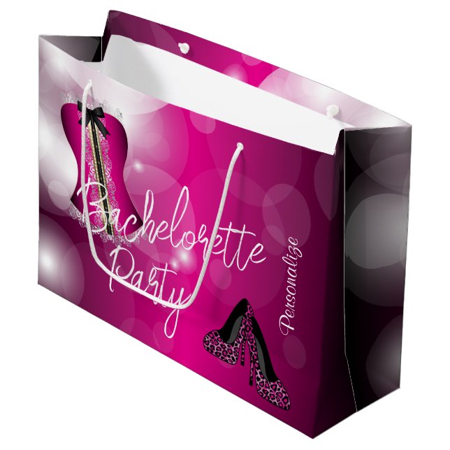 Glamorous Lingerie Bachelorette | Hot Pink Bokeh Large Gift Bag (Front Angled)
