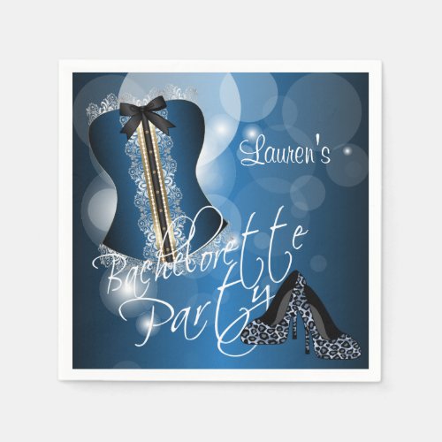 Glamorous Lingerie Bachelorette Party   Blue Paper Napkins
