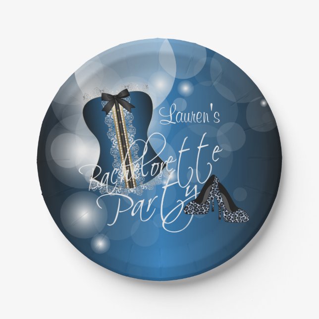 Glamorous Lingerie Bachelorette Party  | Blue Paper Plates (Front)