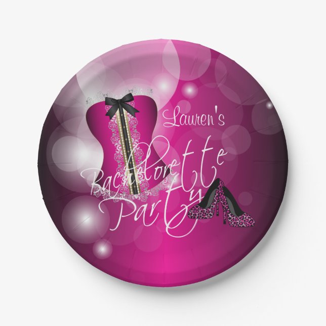 Glamorous Lingerie Bachelorette Party | Hot Pink Paper Plates (Front)