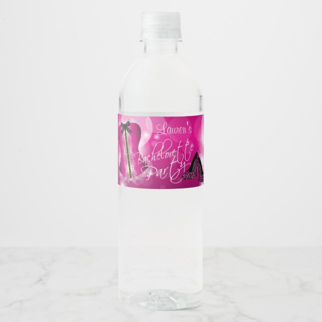 Glamorous Lingerie Bachelorette Party  | Hot Pink Water Bottle Label (Front)