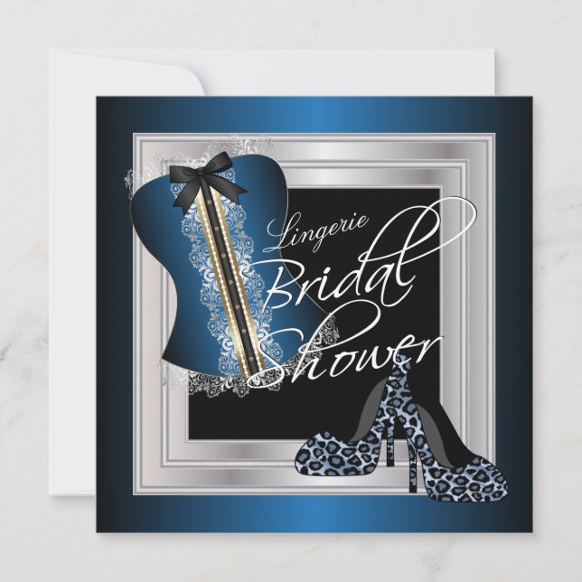 Glamorous Lingerie Bridal Shower | Blue Invitation (Front)