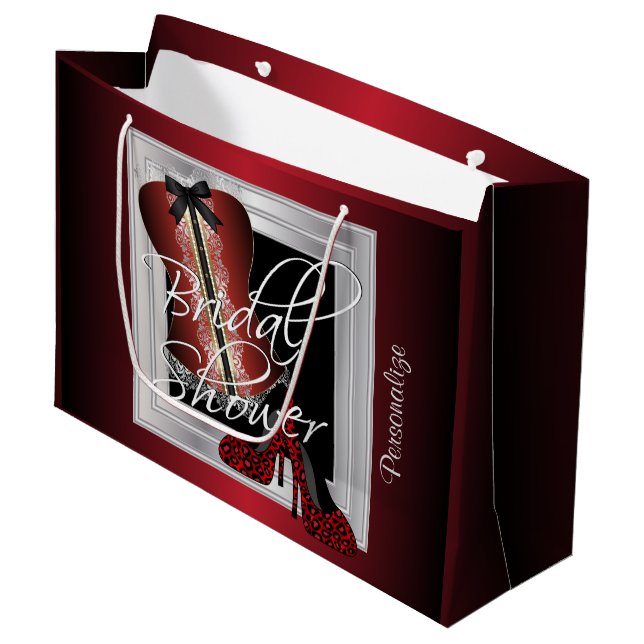 Glamorous Lingerie Bridal Shower | Dark Red Large Gift Bag (Front Angled)