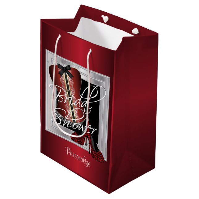 Glamorous Lingerie Bridal Shower | Dark Red Medium Gift Bag (Front Angled)