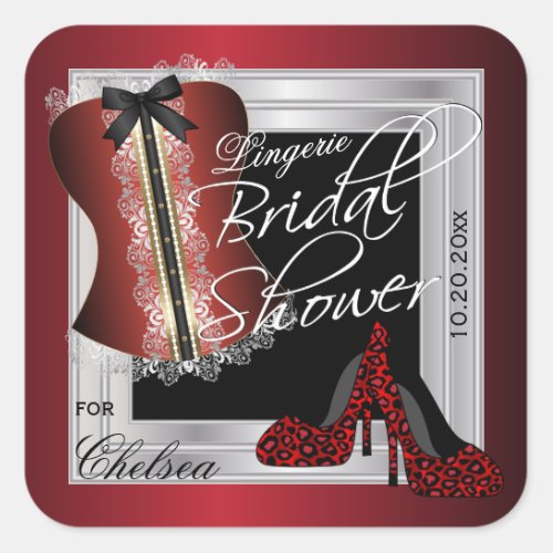 Glamorous Lingerie Bridal Shower  Dark Red Square Sticker