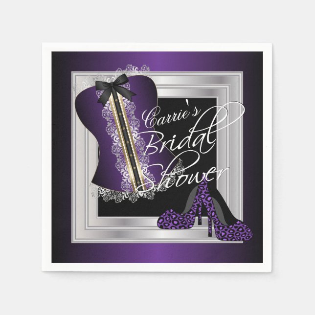 Glamorous Lingerie Bridal Shower | Purple Paper Napkins (Front)