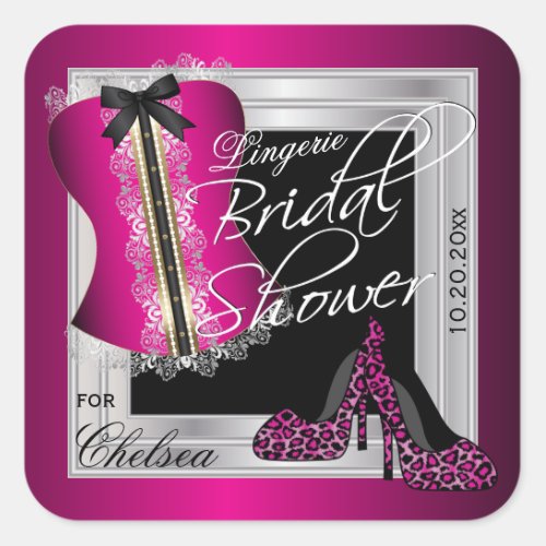 Glamorous Lingerie Corset Bridal Shower  Pink Square Sticker