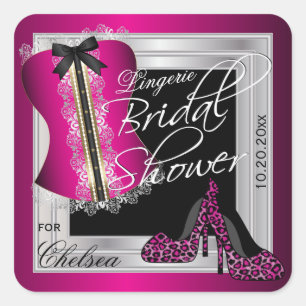 Glamorous Lingerie Corset Bridal Shower Pink Square Sticker