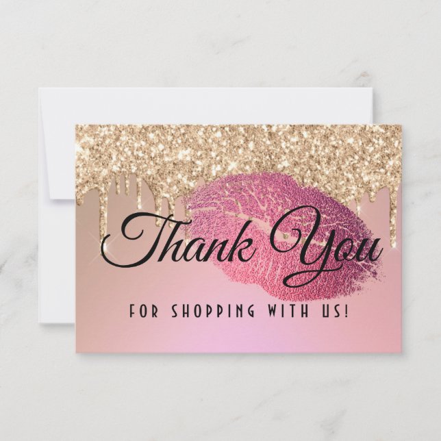 Glamorous Lips Glitter Drips Thank You Card (Front)