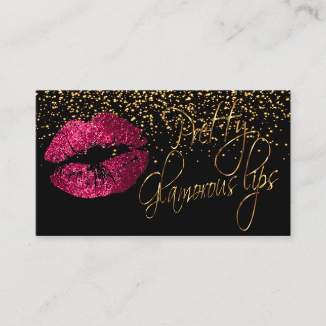 Glamorous Lips with Gold Confetti & Hot Pink Lips Business Card (Front)