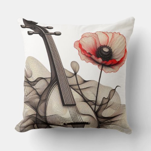 Glamorous Luxe of Violin and Rose Throw Pillow