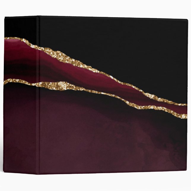 Glamorous Marble Agate Chic Black Purple Gold 3 Ring Binder (Front/Spine)