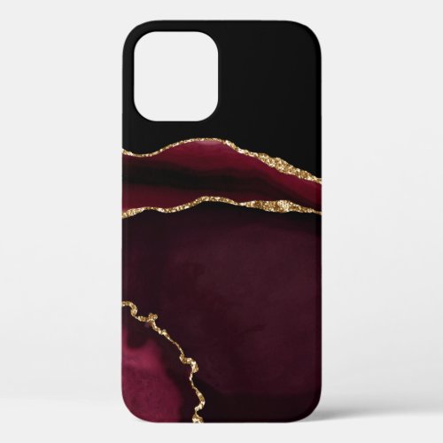 Glamorous Marble Agate Chic Black Purple Gold iPhone 12 Case