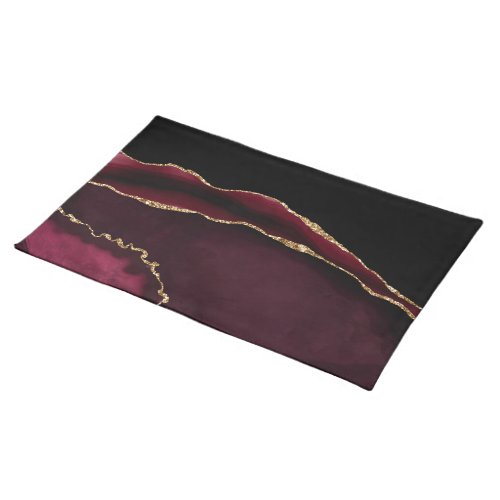Glamorous Marble Agate Chic Black Purple Gold Cloth Placemat