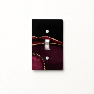 Glamorous Marble Agate Chic Black Purple Gold Light Switch Cover