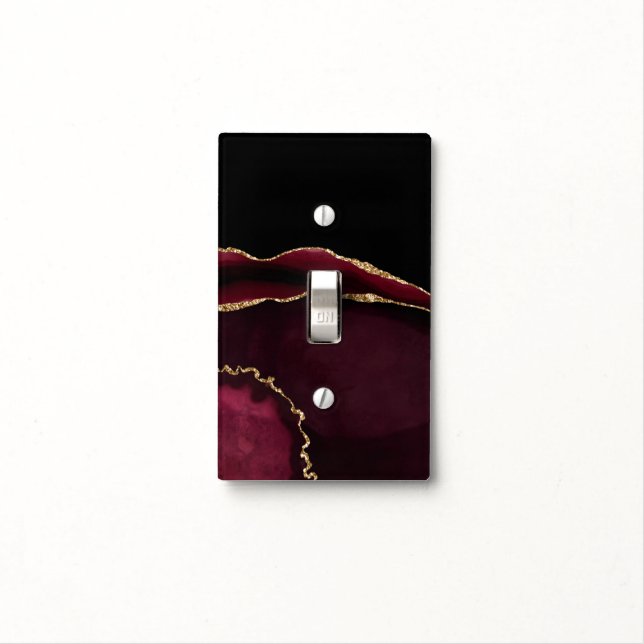 Glamorous Marble Agate Chic Black Purple Gold Light Switch Cover (In Situ)