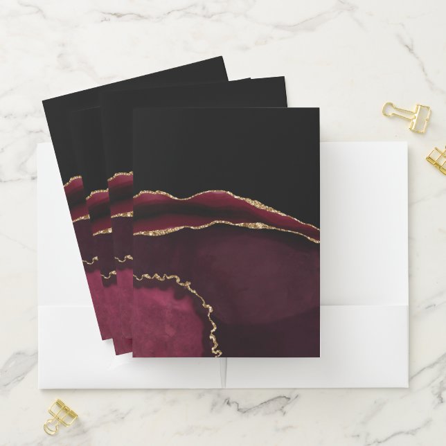 Glamorous Marble Agate Chic Black Purple Gold Pocket Folder (In Situ)