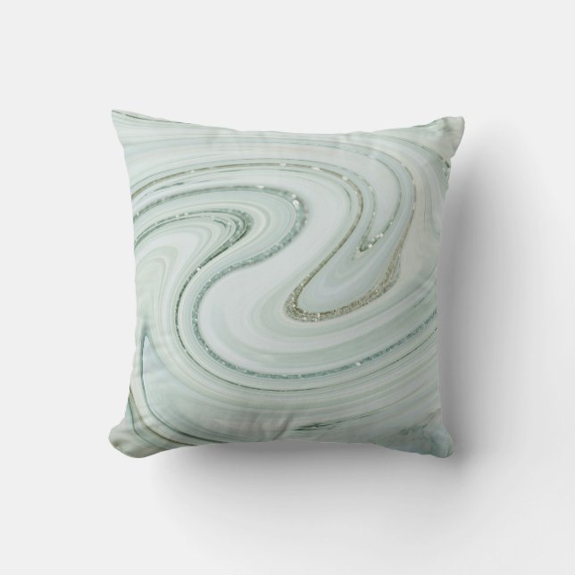 Glamorous Marble Swirl Glitter Chic Throw Pillow (Front)