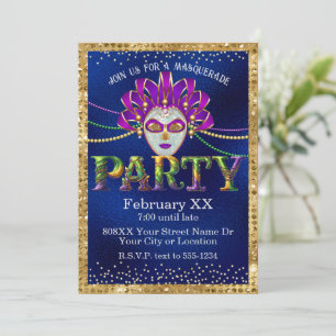 Glamorous Masquerade Mardi Gras Party Invitation